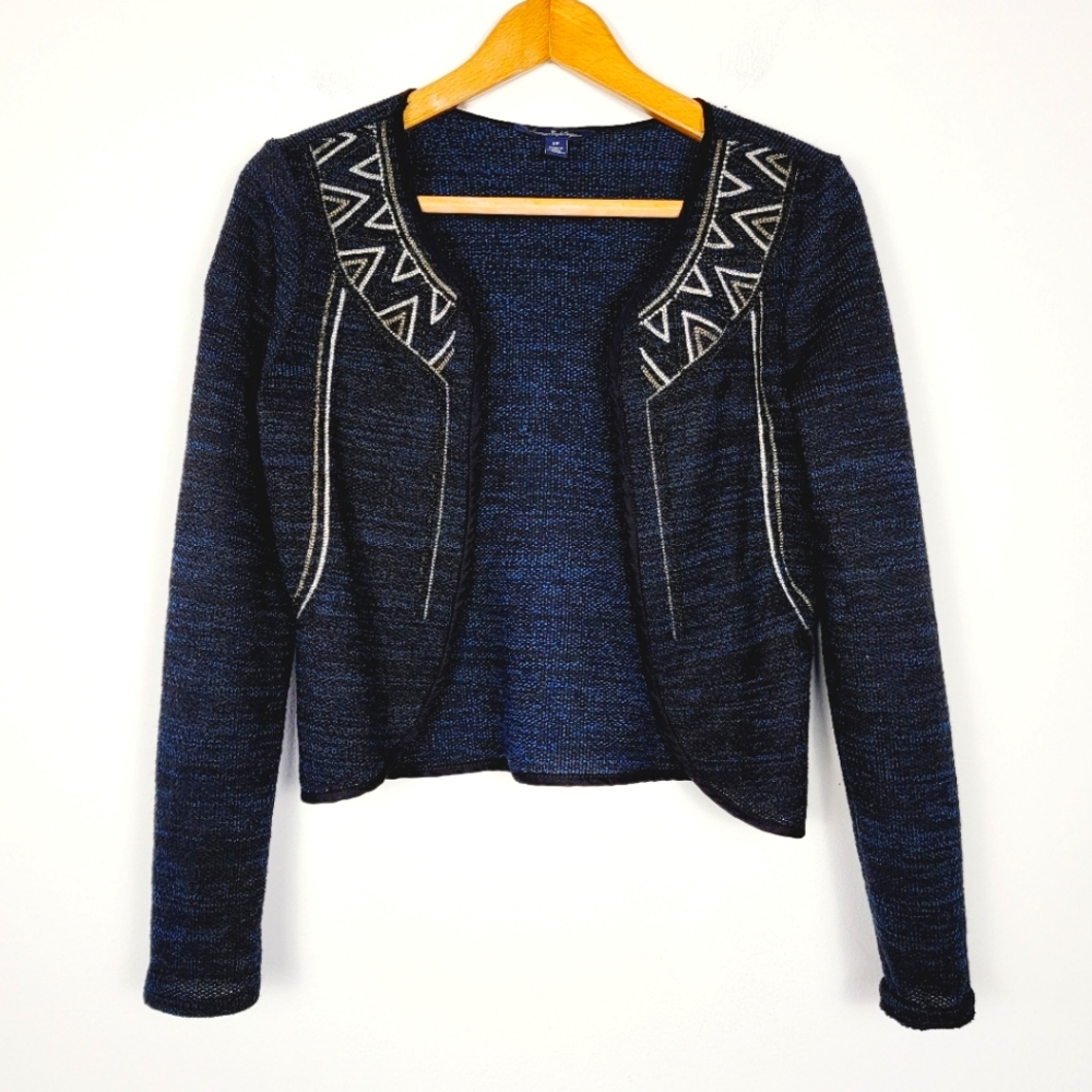 American Eagle Aztec Chain Detail Open Front Cropped Cardigan Blazer Small 0319